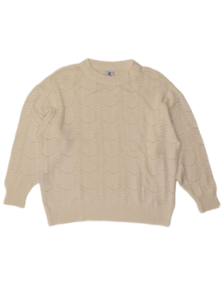 Vintage γυναικείο πουλόβερ με λαιμόκοψη IT 46 Large Off White Chevron