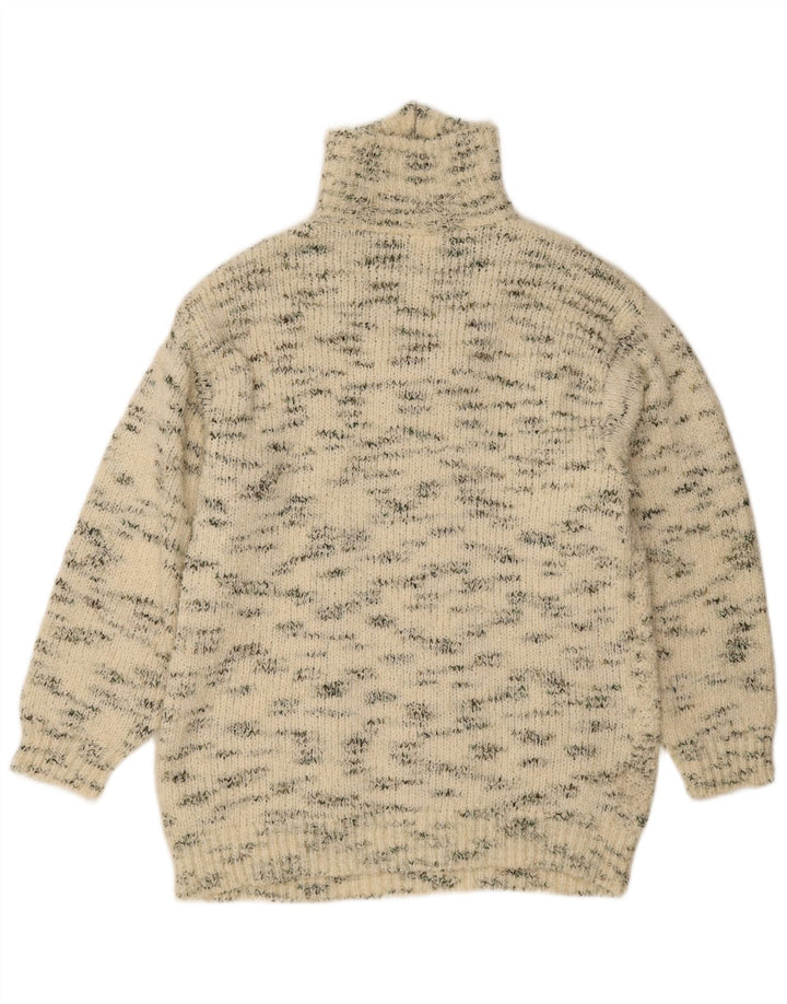 VINTAGE Mens Zip Neck Jumper Sweater Medium Off White Flecked