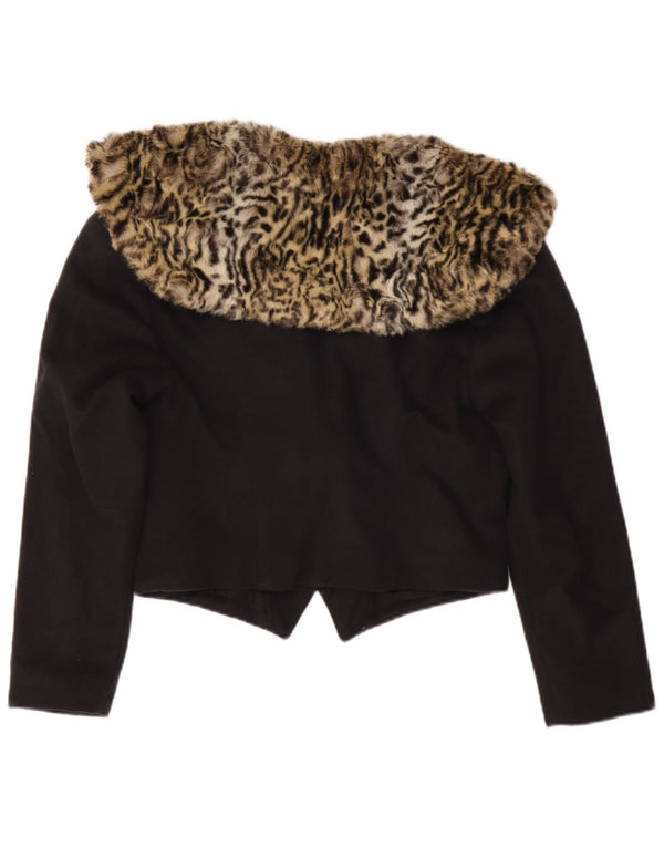 Vintage γυναικείο Crop Blazer Jacket UK 14 Medium Black Animal print