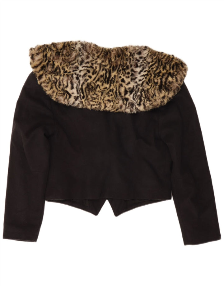 Vintage γυναικείο Crop Blazer Jacket UK 14 Medium Black Animal print