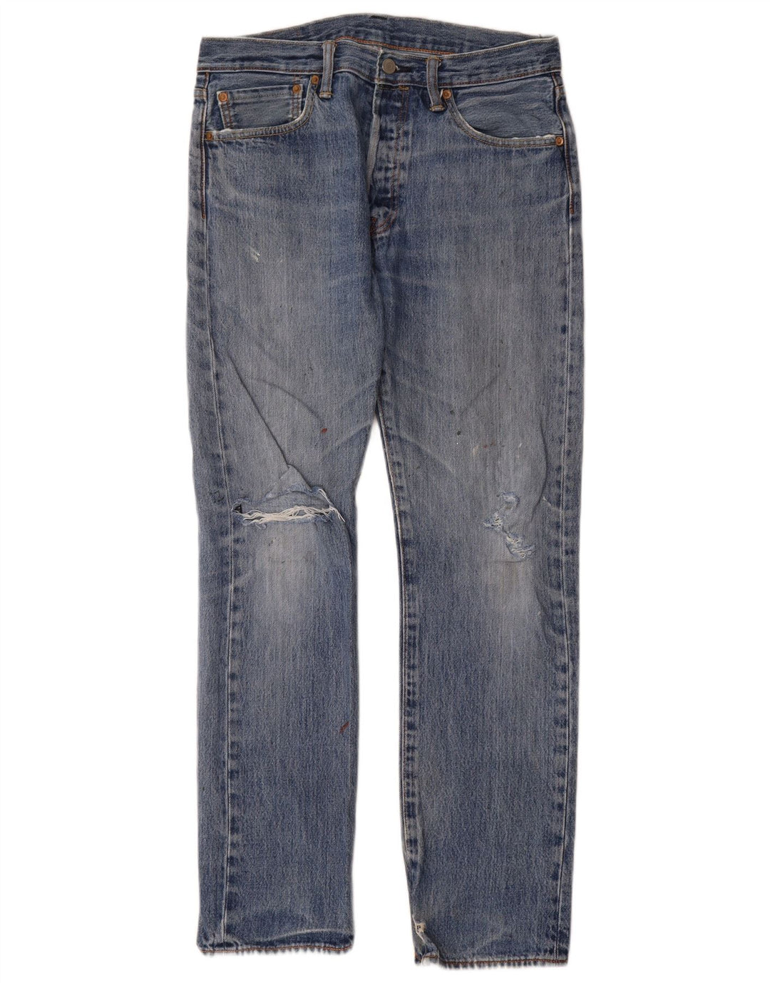 Levi's Mens 501 Distressed Straight Jeans W32 L32 Μπλε βαμβακερό