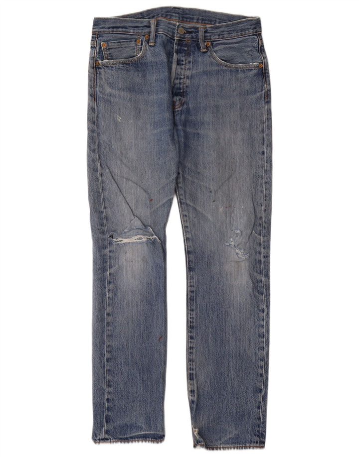 Levi's Mens 501 Distressed Straight Jeans W32 L32 Μπλε βαμβακερό