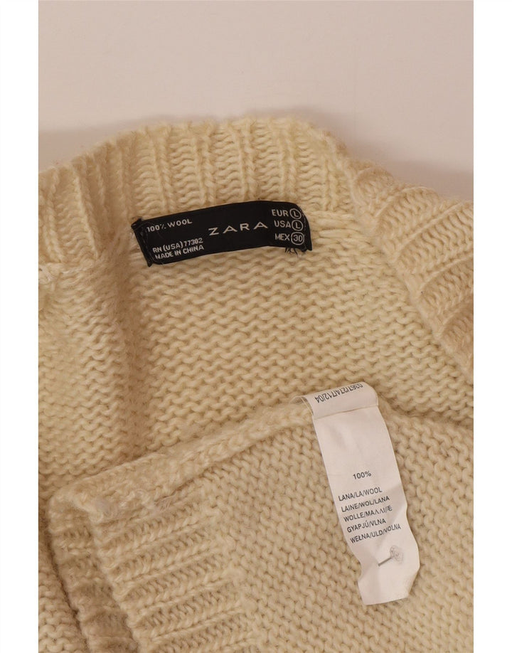 Zara Γυναικεία Ζακέτα UK 14 Large Off White Wool