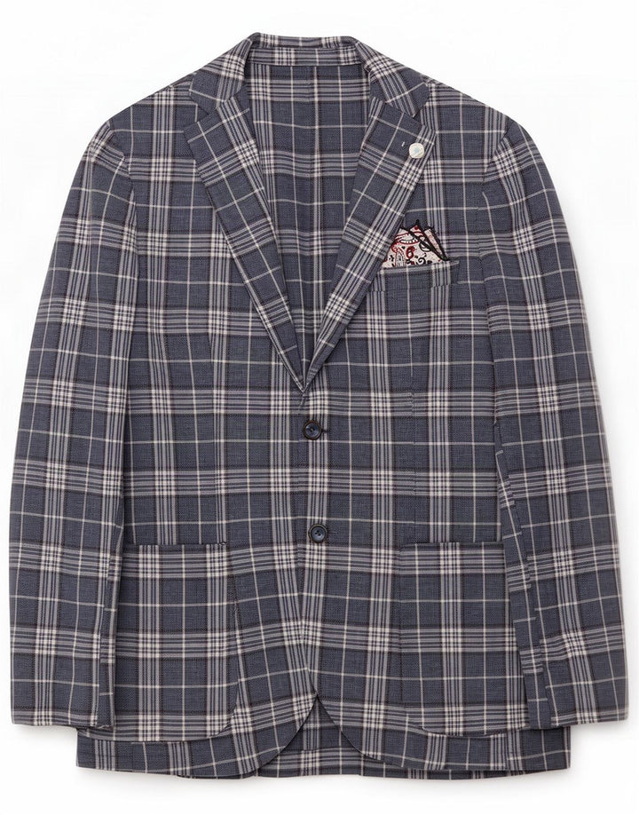 Vintage Ανδρικό σακάκι με 2 κουμπιά σακάκι IT 50 Large Blue Check Linen