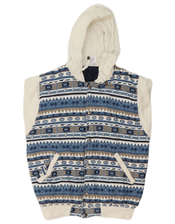 Vintage Boys Hooded Gilet Gilet 13-14 Years XL Blue Geometric Cotton Retro