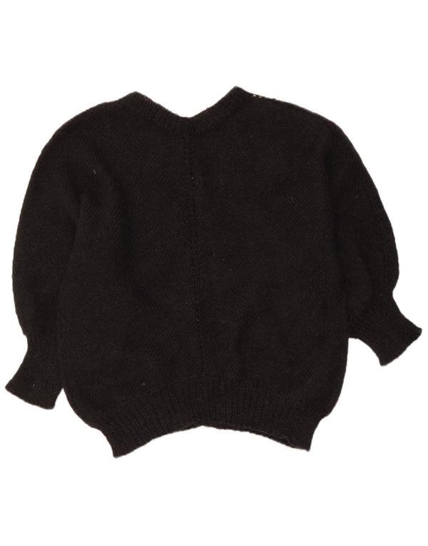 Vintage γυναικείο πουλόβερ με λαιμόκοψη 3/4 με μανίκια UK 14 μεσαίο μαύρο