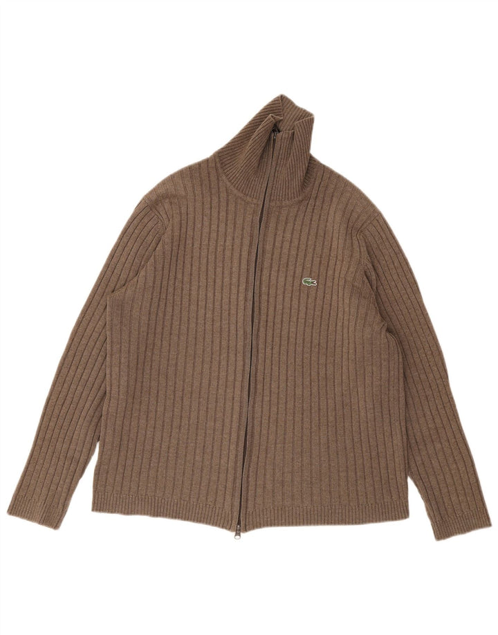 Ανδρικό πουλόβερ ζακέτα Lacoste Μέγεθος 6 XL Καφέ Μαλλί