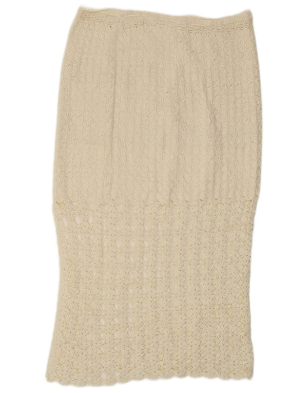 VINTAGE Γυναικεία Crochet Midi Φούστα W32 Μεγάλη Λευκή