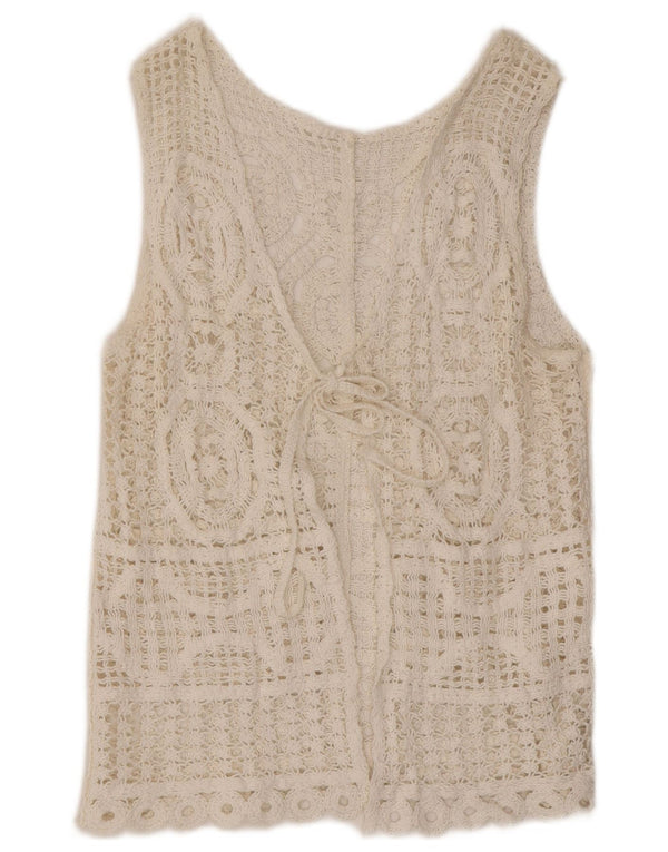 Vintage γυναικεία αμάνικη ζακέτα με βελονάκι τοπ UK 14 Medium White