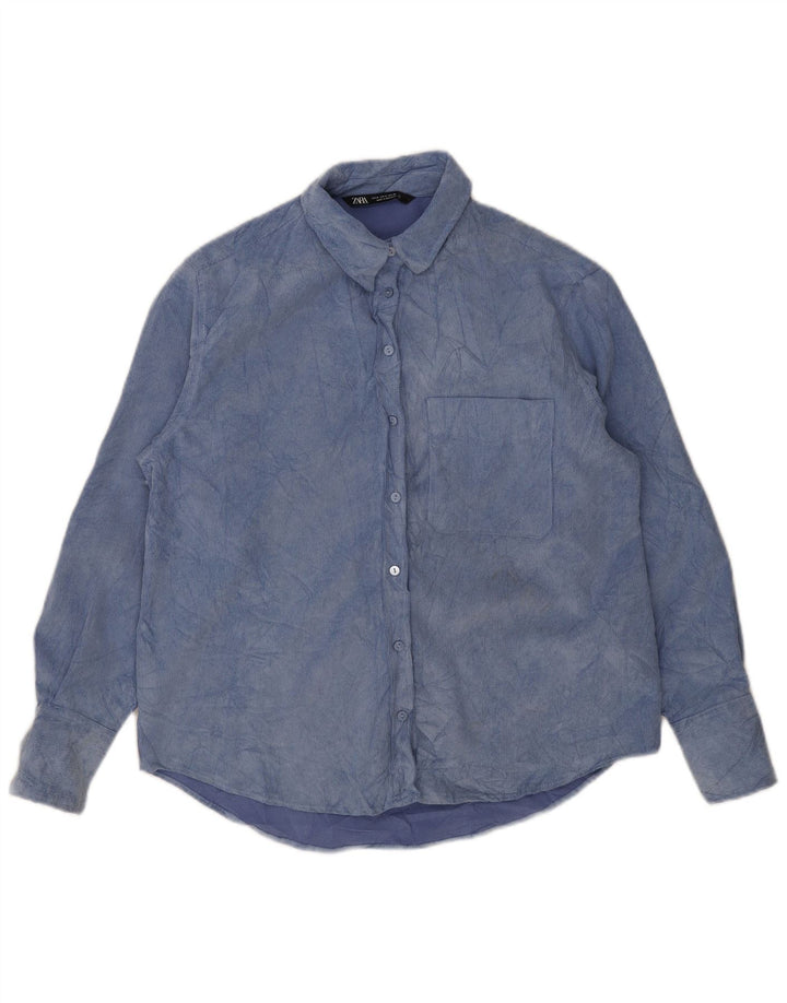 Zara Γυναικείο πουκάμισο Fleece UK 14 Medium Blue Tie Dye Polyester