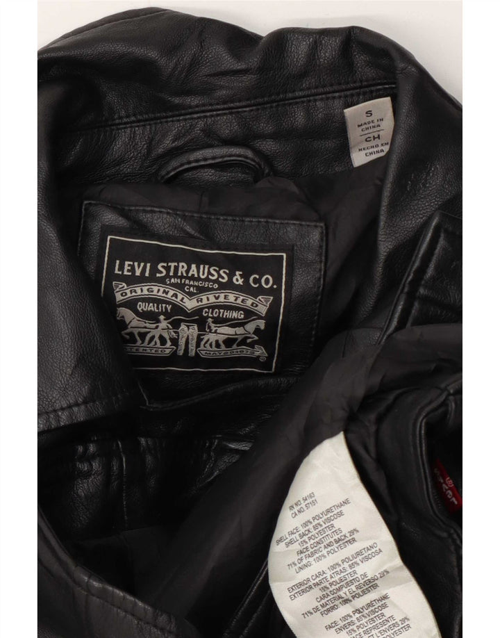 Γυναικείο Levi's Crop Faux Leather Biker Jacket UK 10 Small Black Polyurethane