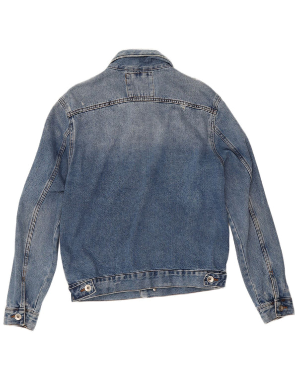 Zara Mens Distressed Denim Jacket UK 38 Medium Blue Cotton