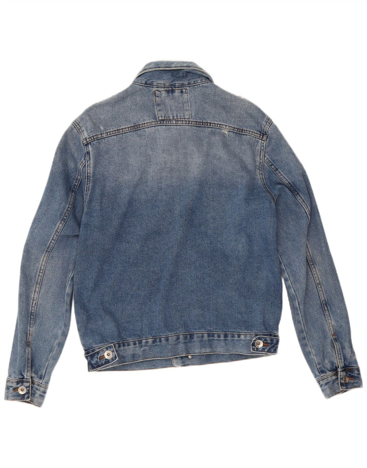 Zara Mens Distressed Denim Jacket UK 38 Medium Blue Cotton