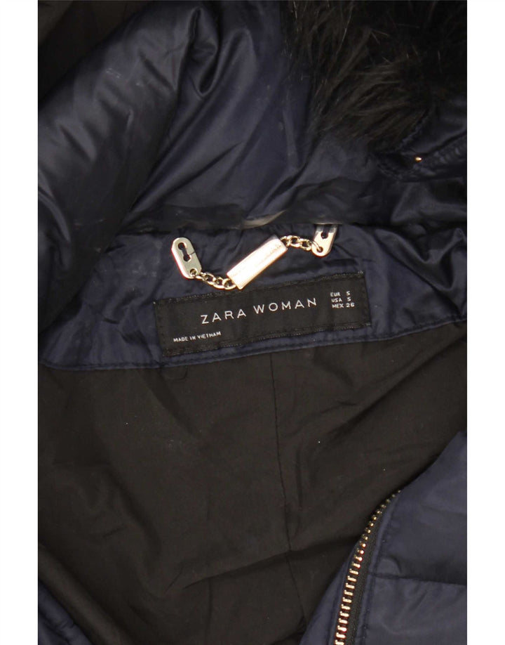 Zara Γυναικείο παλτό με κουκούλα UK 10 Small Navy Blue Polyester