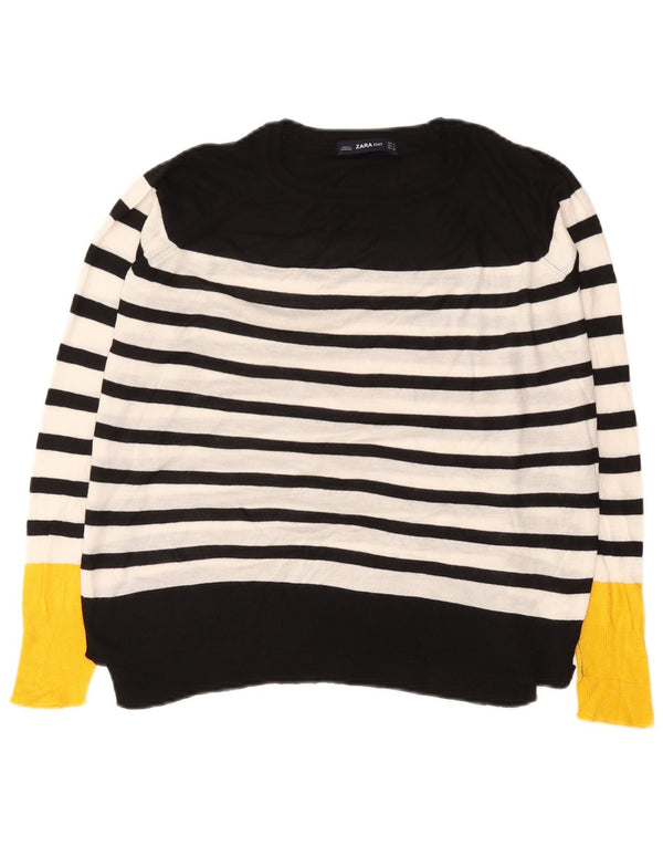 Zara Γυναικείο πουλόβερ με λαιμό σκακιέρα UK 10 Small μαύρο ριγέ