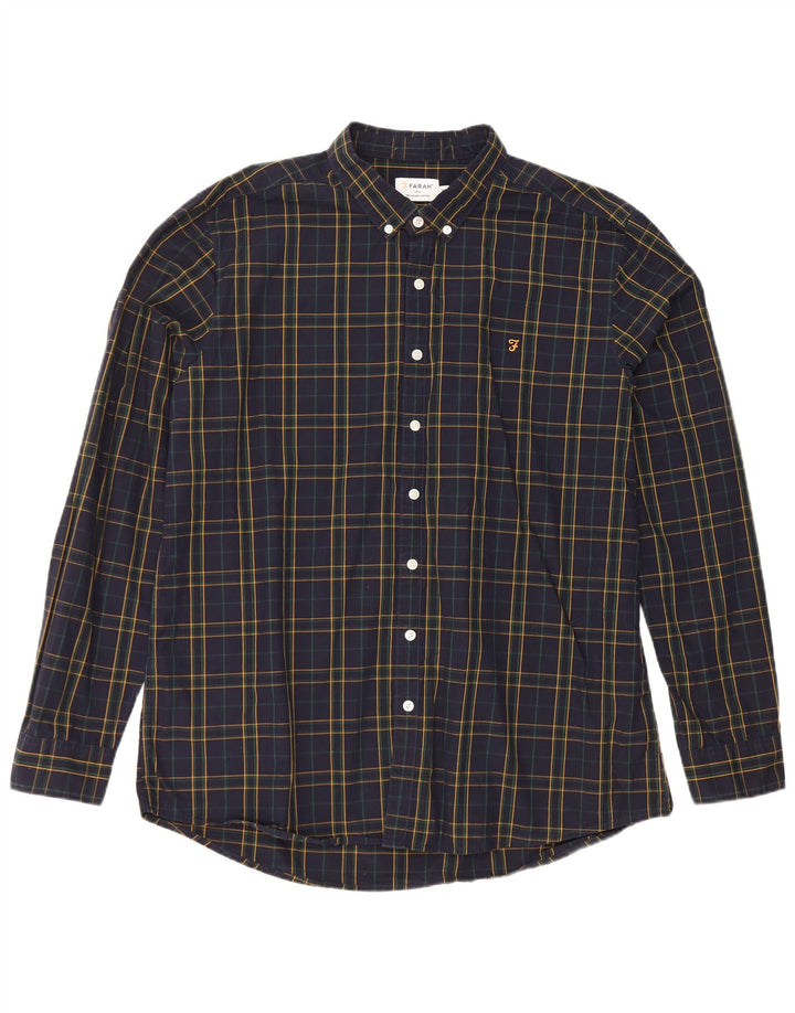 Farah Ανδρικό πουκάμισο Slim Fit 3XL Navy Blue Check Cotton