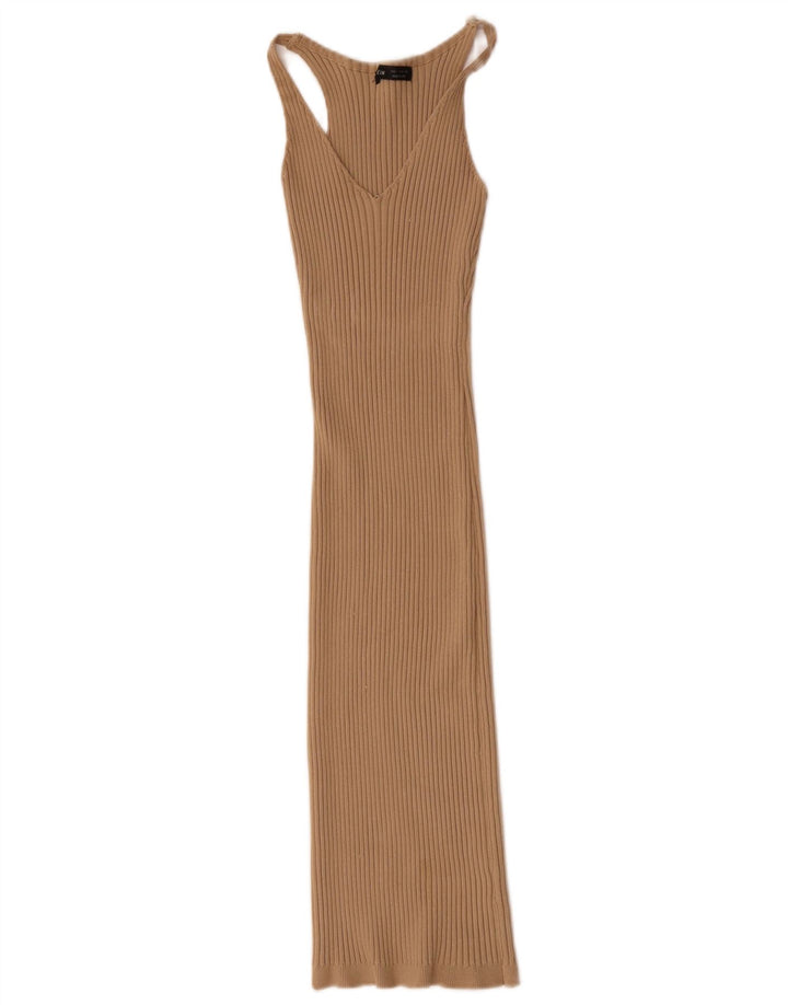 Shein Γυναικείο Αμάνικο Bodycon Φόρεμα UK 8 Small Beige Polyester