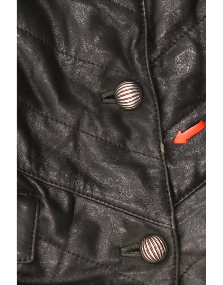 Vintage Γυναικείο Δερμάτινο Παλτό UK 14 Medium Black Leather