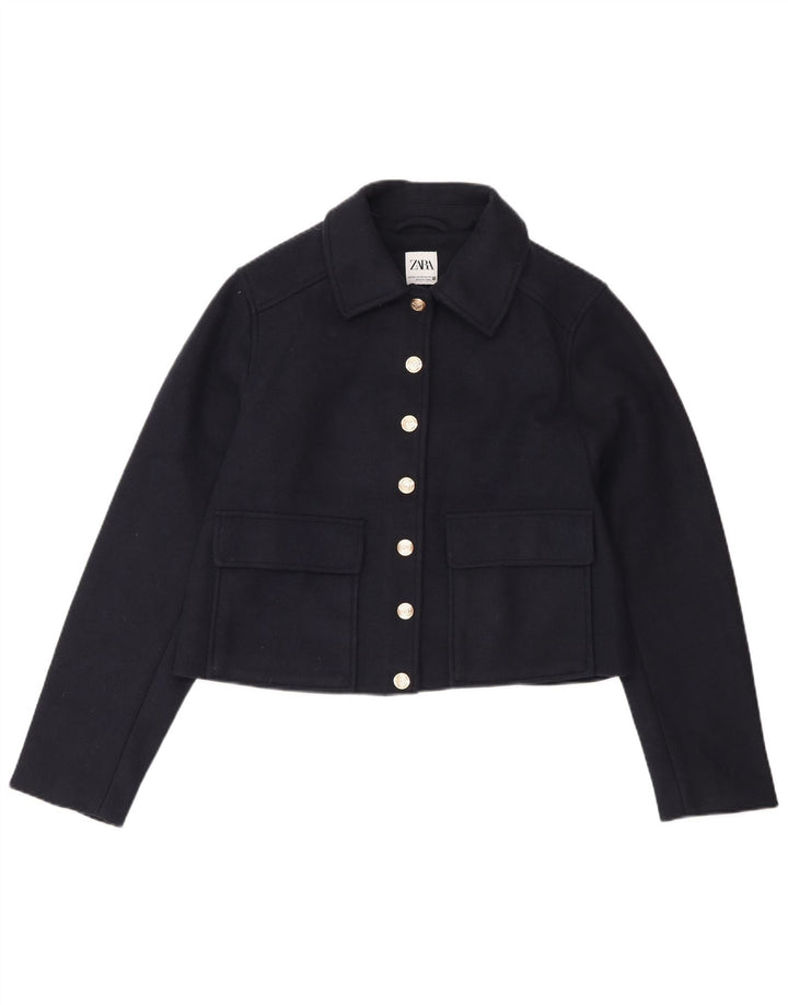 Zara Γυναικείο Crop Bomber Jacket UK 6 XS Navy Blue Polyester