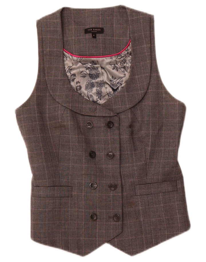 TED BAKER Γυναικείο γιλέκο με διπλό στήθος Μέγεθος 2 Small Grey Check Wool
