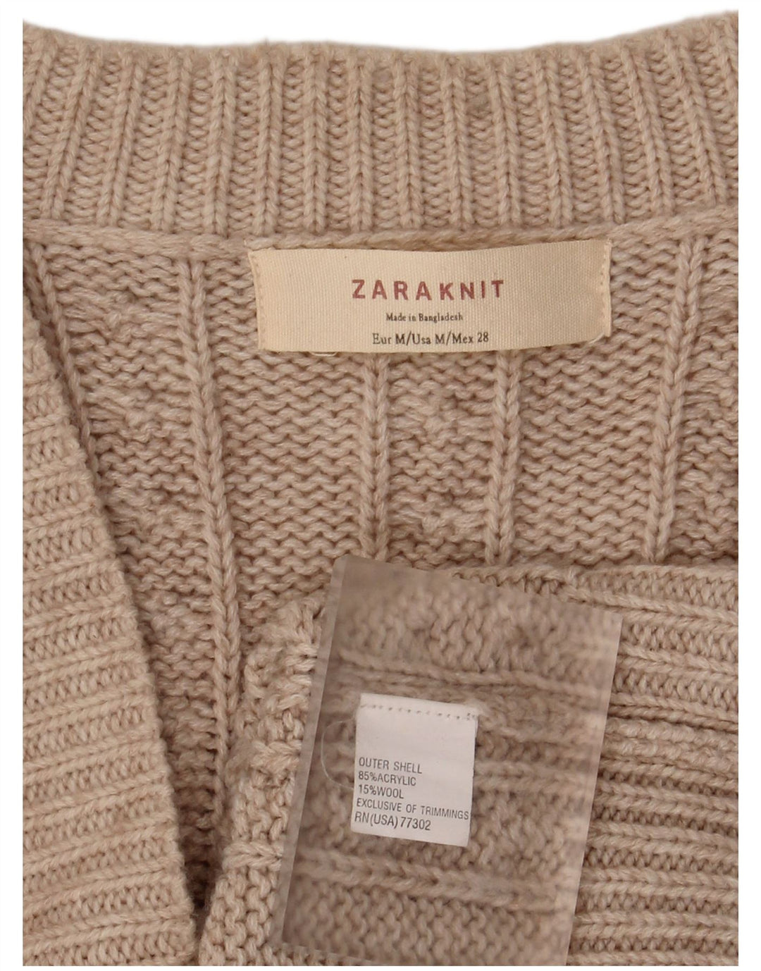 Zara Γυναικεία Ζακέτα πουλόβερ UK 14 Ακρυλικό μεσαίο μπεζ