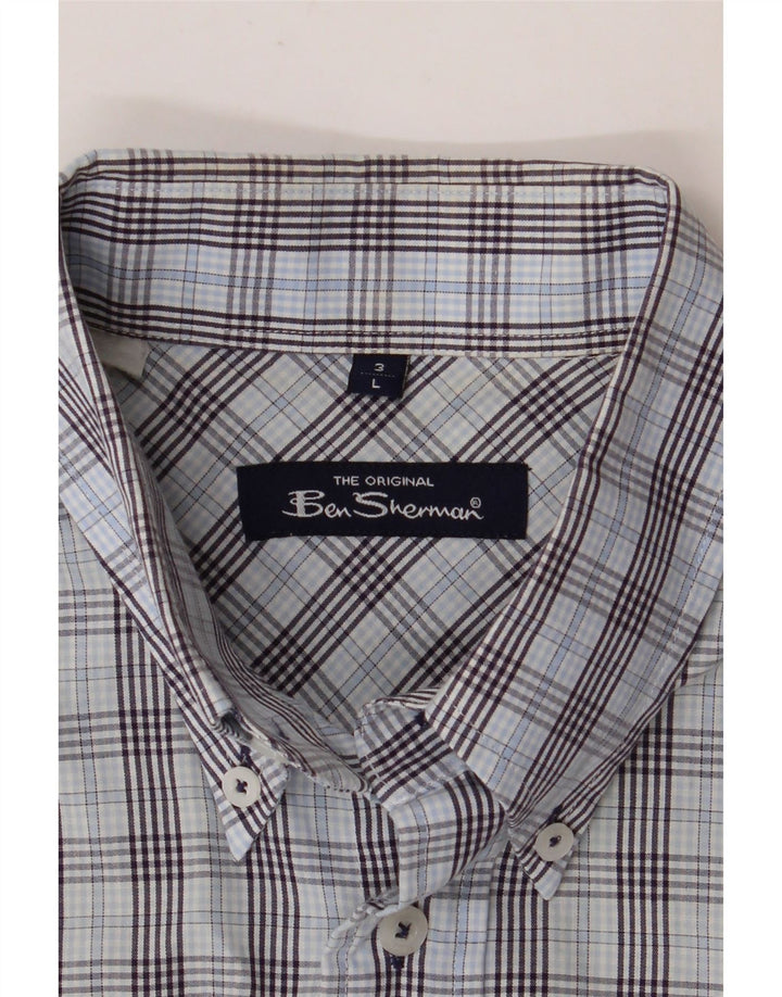 BEN SHERMAN Ανδρικό κοντομάνικο πουκάμισο μεγάλο μπλε καρό