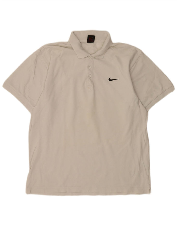 Ανδρικό μπλουζάκι πόλο Nike UK 39/41 μεσαίο λευκό βαμβακερό