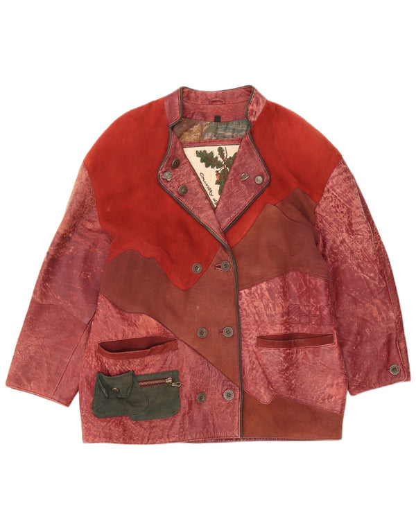 Vintage γυναικείο Country Wear Leather Jacket UK 14 Medium Burgundy Patchwork