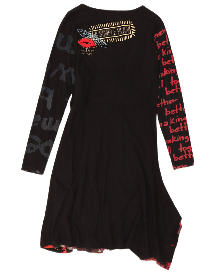Γυναικείο γραφικό ασύμμετρο φόρεμα Desigual UK 18 XL Μαύρο συνονθύλευμα