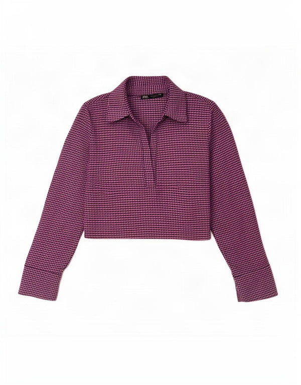 Zara Γυναικείο Bolero Top 10 Small Pink Houndstooth