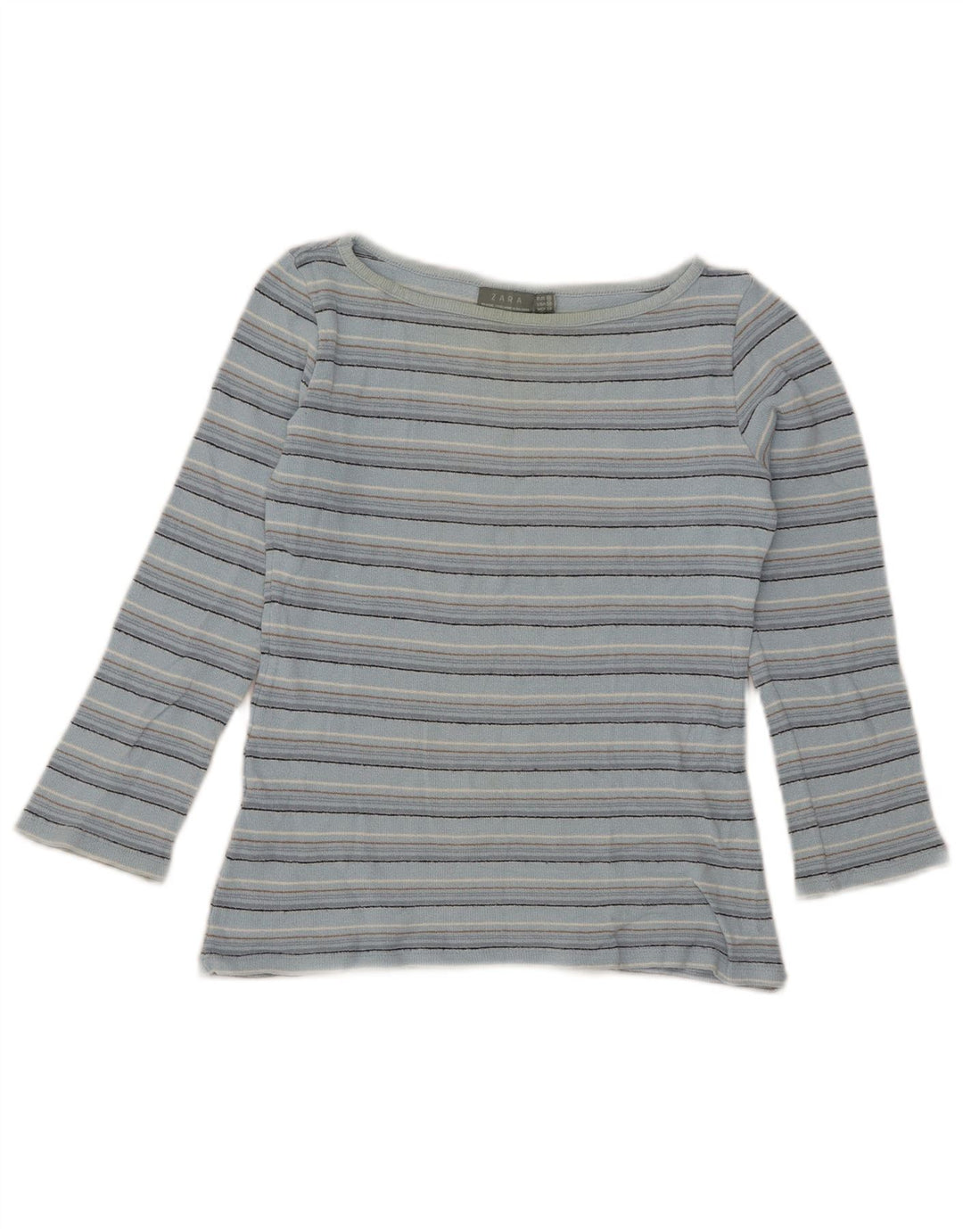 Zara Γυναικείο Crop Top 3/4 Sleeve UK 12 Medium Blue ριγέ
