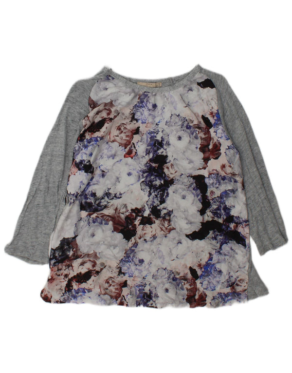 Zara Γυναικεία μακρυμάνικη μπλούζα τοπ UK 14 Large Grey Floral