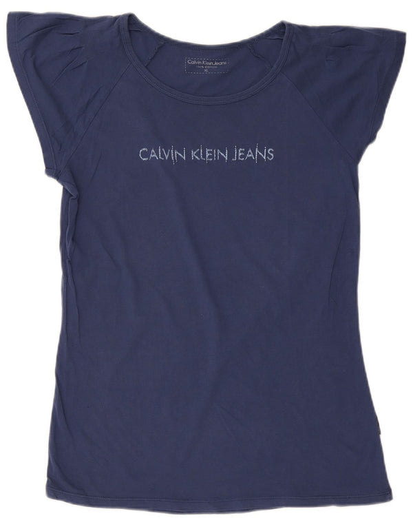 Γυναικείο γραφικό μπλουζάκι Calvin Klein Jeans Top UK 18 XL Navy Blue Cotton