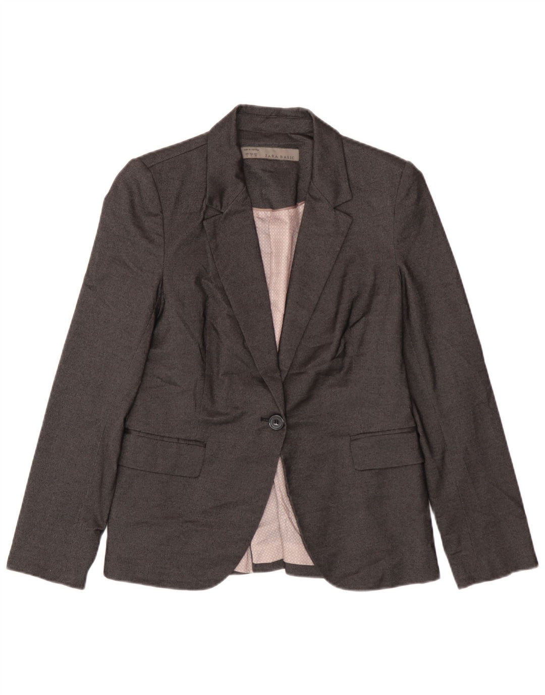Zara Γυναικείο μπουφάν 1 κουμπιού blazer UK 14 Large Grey Polyester