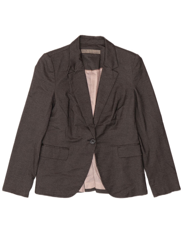 Zara Γυναικείο μπουφάν 1 κουμπιού blazer UK 14 Large Grey Polyester