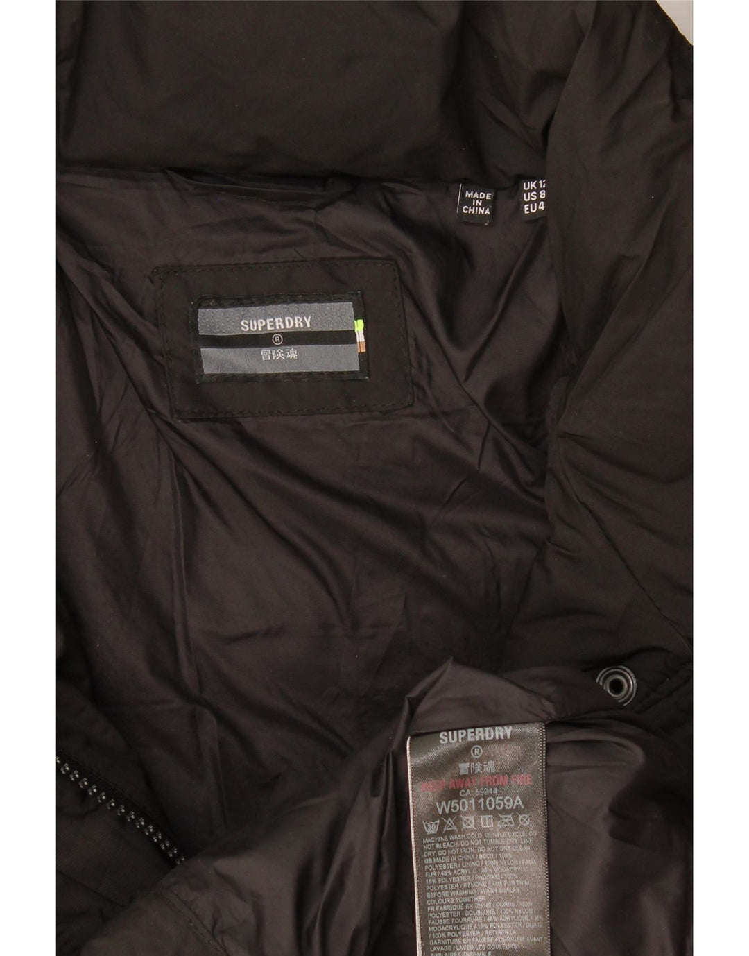 Superdry γυναικείο μπουφάν με επένδυση UK 12 μεσαίο μαύρο πολυεστέρα
