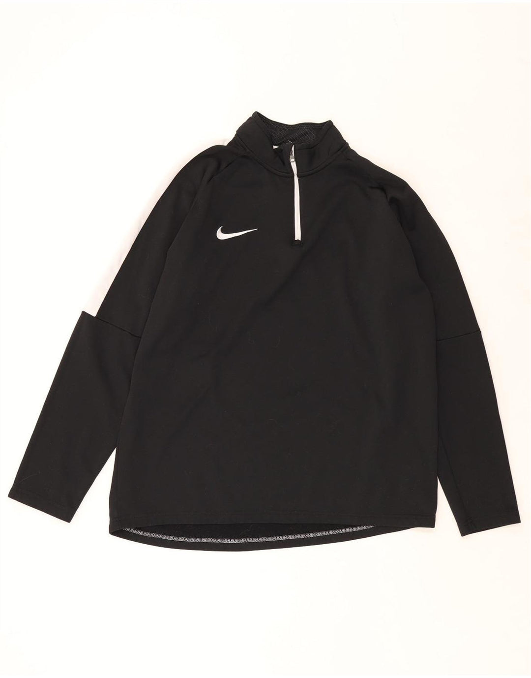 NIKE Mens Dri Fit Zip Neck Pullover Tracksuit Top Large Black Colourblock