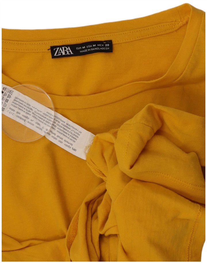 Zara Γυναικεία Μπλούζα Crop τοπ UK 12 Μέτριο κίτρινο βαμβακερό