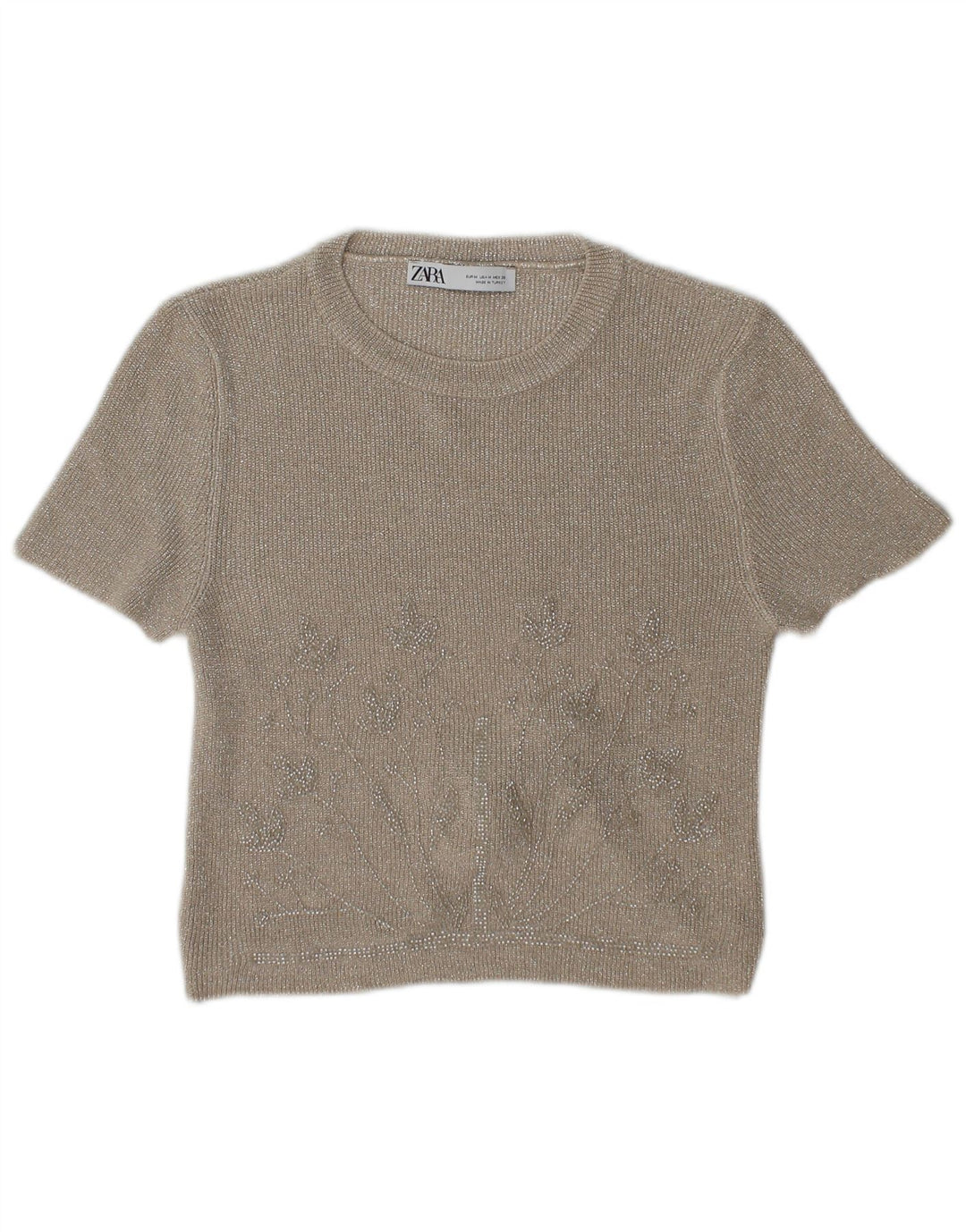 Zara Γυναικεία Μπλούζα Crop Top UK 12 Medium Beige
