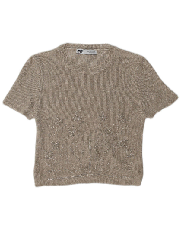 Zara Γυναικεία Μπλούζα Crop Top UK 12 Medium Beige