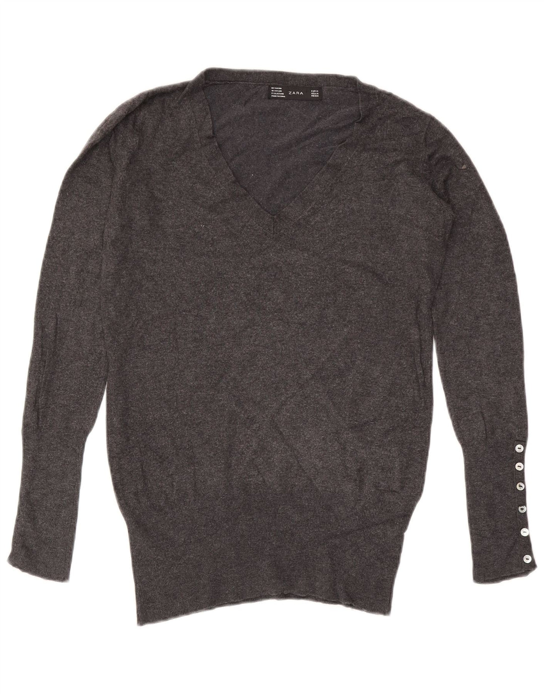 Γυναικείο πουλόβερ ZARA με V λαιμόκοψη UK 14 Medium Grey Rayon