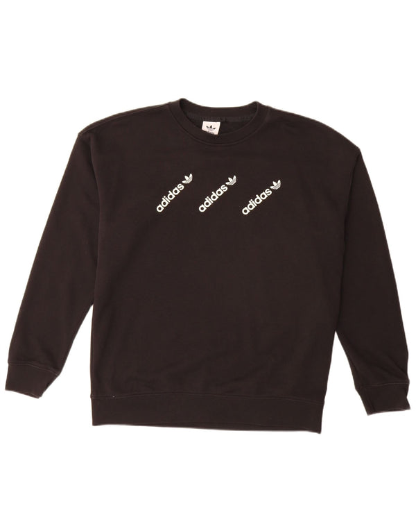 Γυναικείο γραφικό φούτερ ADIDAS Jumper UK 14 μεγάλο μαύρο βαμβακερό