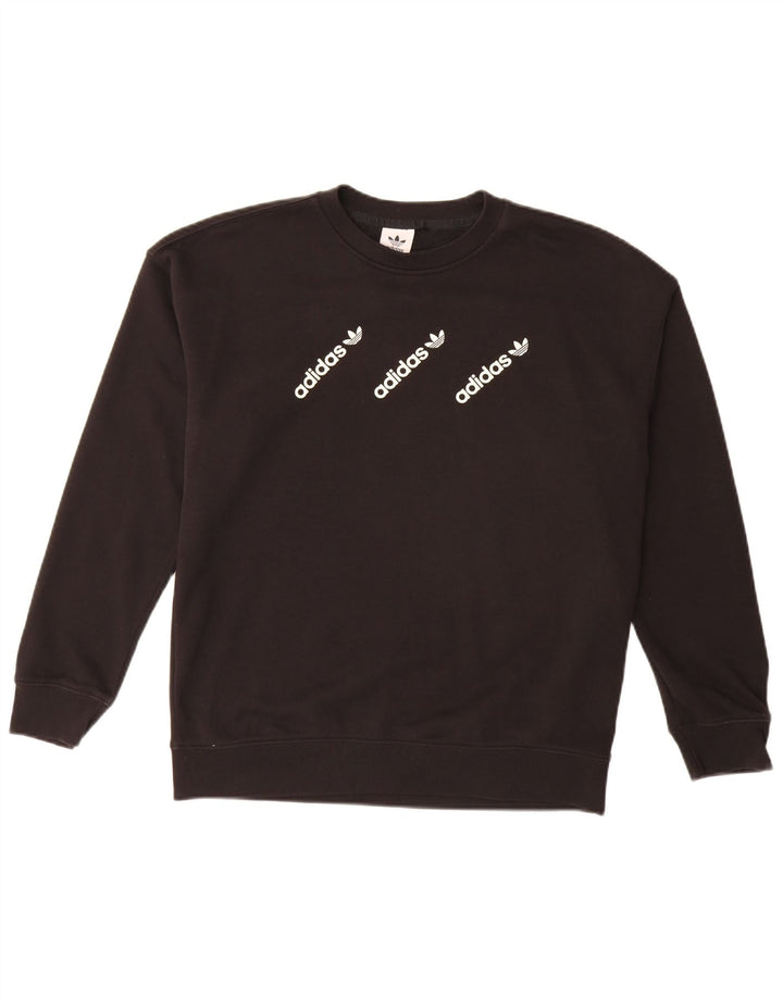 Γυναικείο γραφικό φούτερ ADIDAS Jumper UK 14 μεγάλο μαύρο βαμβακερό