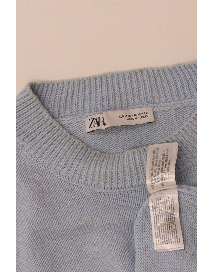 Zara Γυναικείο πουλόβερ με λαιμόκοψη μεγάλου μεγέθους UK 14 μεσαίο μπλε βαμβακερό