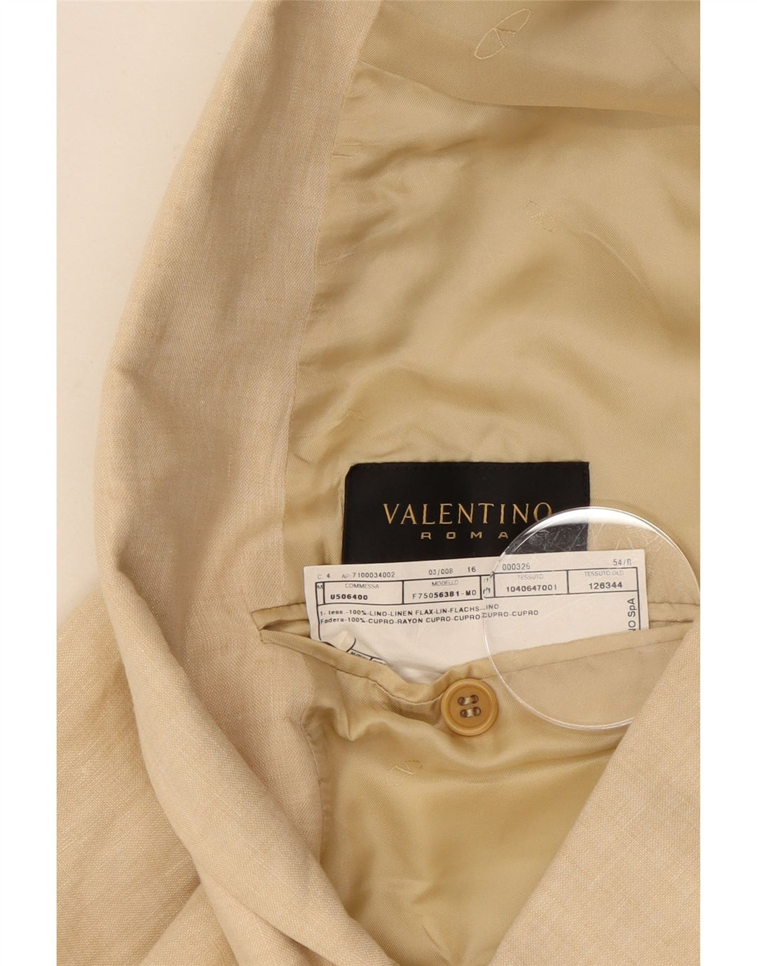 Valentino Ανδρικό Μπουφάν Blazer με διπλό στήθος IT 54 2XL Μπεζ Λινό