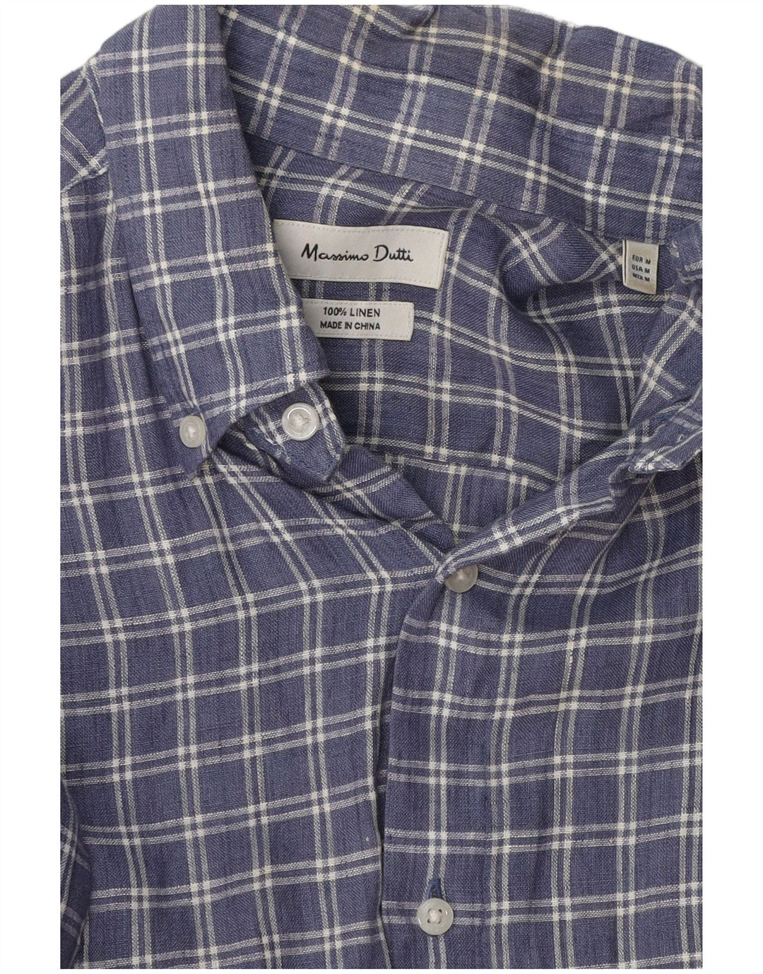 Ανδρικό πουκάμισο Massimo Dutti, μεσαίο μπλε καρό λινό