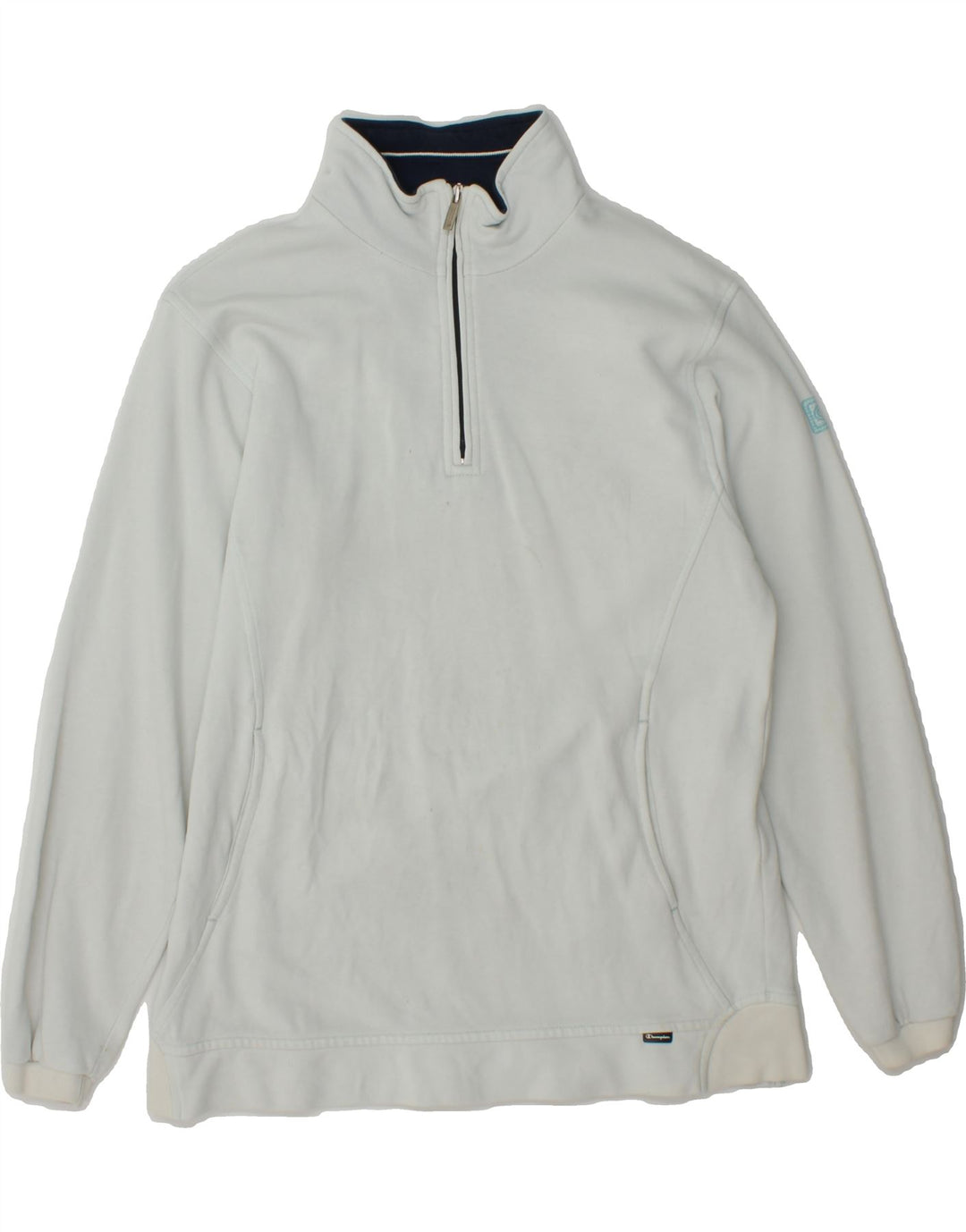 CHAMPION Mens Zip Neck Sweatshirt Jumper Medium Blue Cotton Vintage Champion and Second-Hand Champion from Messina Hembry 