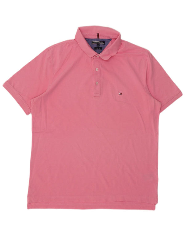 Tommy Hilfiger Ανδρικό πουκάμισο Polo Slim Fit 2XL Ροζ Βαμβακερό