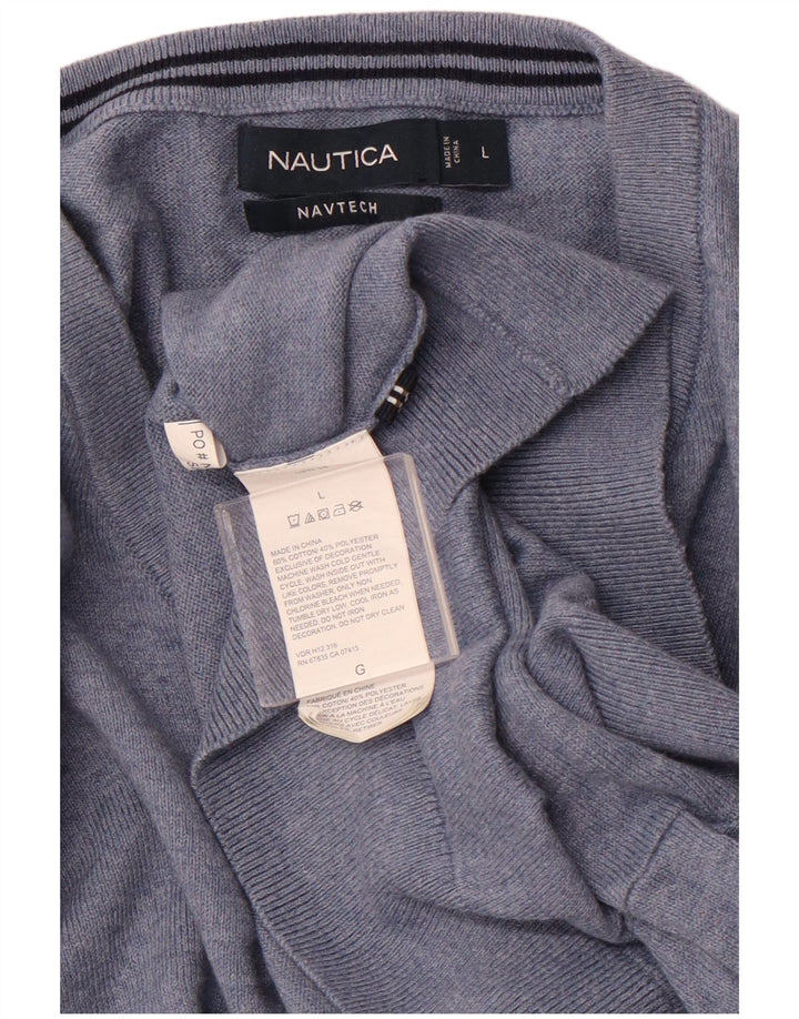 NAUTICA Ανδρικό πουλόβερ Navtech με V λαιμόκοψη Μεγάλο Μπλε Βαμβακερό