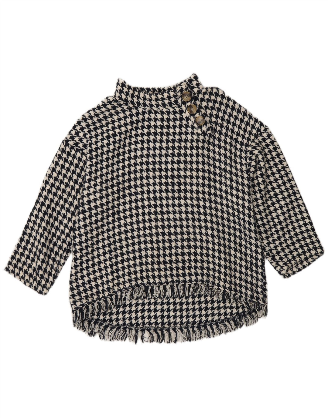 Zara Γυναικείο πουλόβερ με λαιμό κουμπιά UK 14 Medium Black Houndstooth